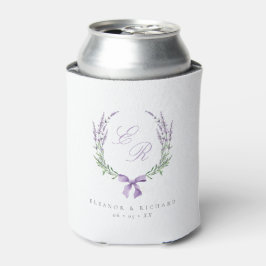 Enfriador De Latas Corona de lavanda y boda de monograma con lazo