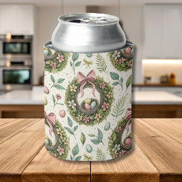 Enfriador De Latas Corona de Pascua de boj con lazo rosa y huevo
