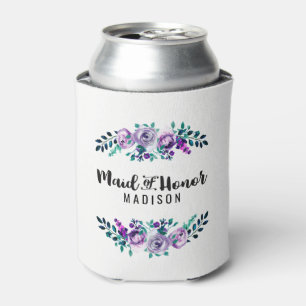 Enfriador De Latas Corona floral de menta y púrpura para dama de hono