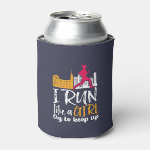 Enfriador De Latas Corro maratón como un Chica. Intenta mantenerme a