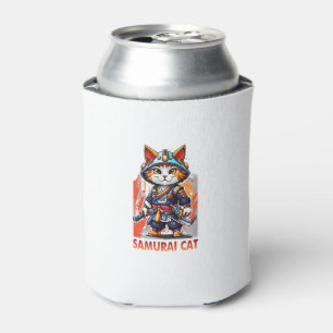 Enfriador De Latas Corto Samurai Ninja Cat Kawaii Shirt japonés