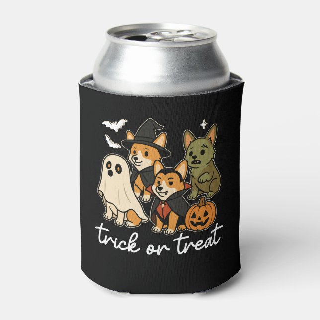 Enfriador De Latas Costume de Halloween de Perro Corgi Spooki (Lata Anverso)