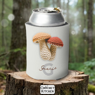 Enfriador De Latas Coszy Cottagecore Crochet Mushroom Monograma