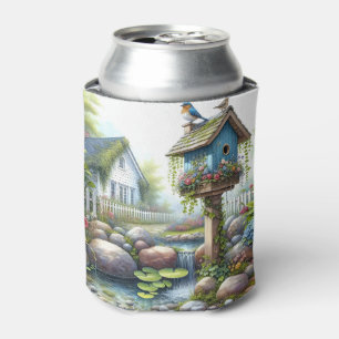 Enfriador De Latas Cottagecore Pajarera Jardín Acuarela