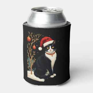 Enfriador De Latas Cottagecore Tuxedo Cat Funny Xmas Aesthetic Santa