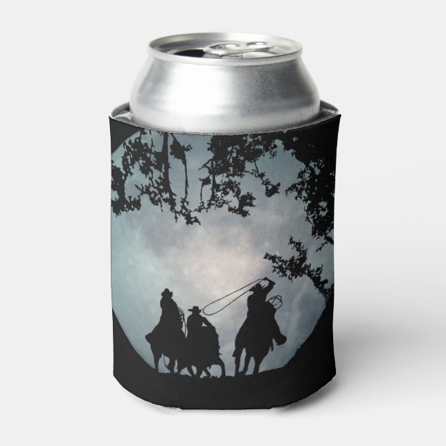 Enfriador De Latas Country Western Cowboys y Full Moon Roping (Lata Anverso)
