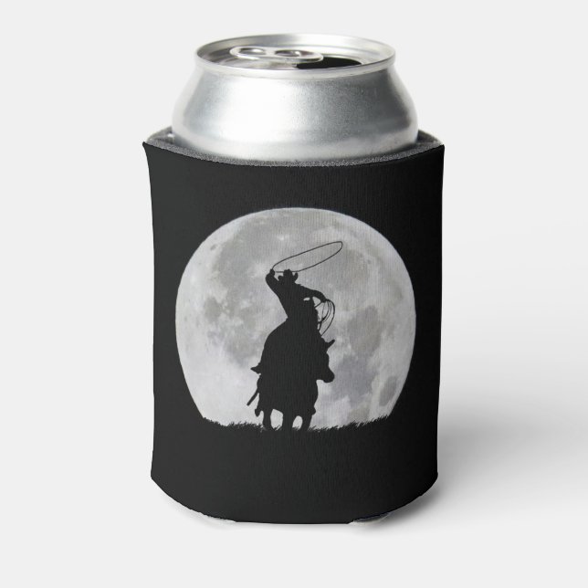 Enfriador De Latas Country Western Roping Cowboy y Steer Moon (Reverso de la lata)