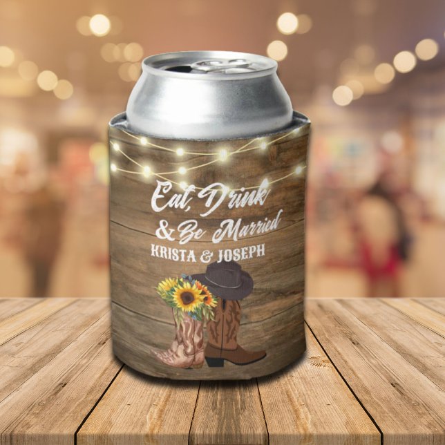 Enfriador De Latas Cowboy Boots Boda occidental del girasol (Cowboy Boots Sunflower Western Wedding Can Cooler)