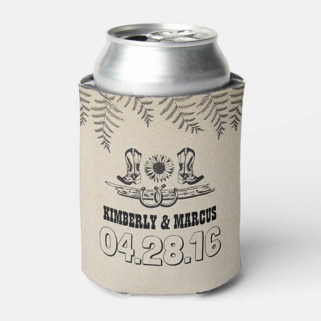 Enfriador De Latas Cowboy bota girasol y herradura ruso (Lata Anverso)