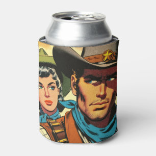Enfriador De Latas Cowboy/Cowgirl Retro Comics