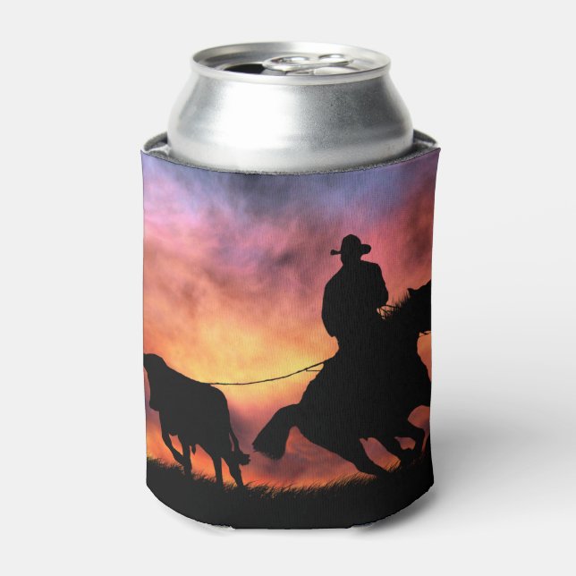 Enfriador De Latas Cowboy Steer se va de caballo (Lata Anverso)