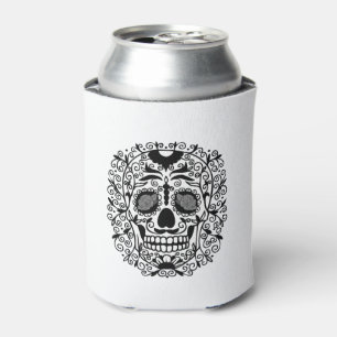 Enfriador De Latas Cráneo blanco y negro del azúcar con los ojos