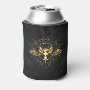 Enfriador De Latas Cráneo de pájaro dorado sobre fondo negro
