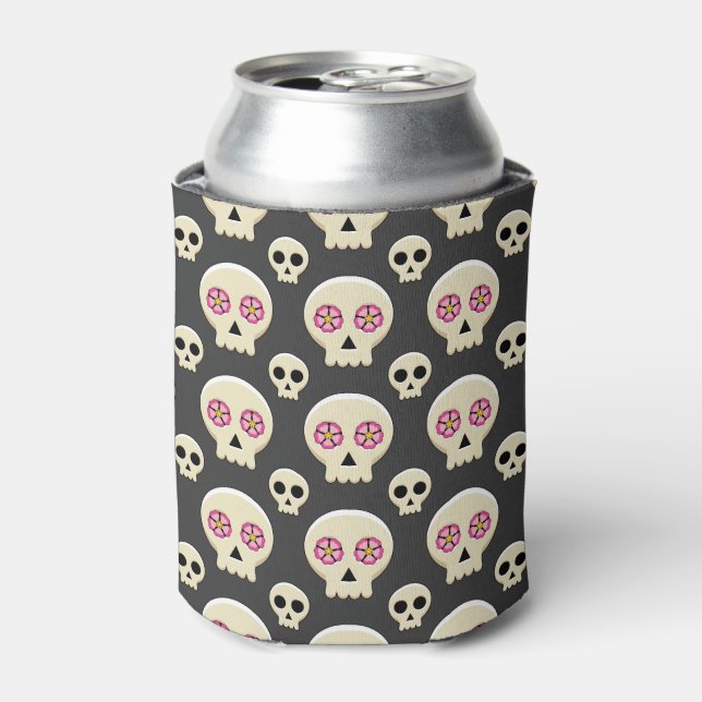 Enfriador De Latas Cráneo espeluznante de Gótico kawaii con patrón de (Lata Anverso)