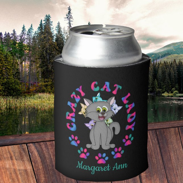 Enfriador De Latas CRAZY CAT LADY personalizado (Subido por el creador)