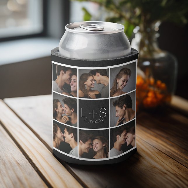 Enfriador De Latas Crear su propio monograma de Collage de fotos Boda (Personalized Can Cooler - Add Your name for a great wedding anniversary party favor)