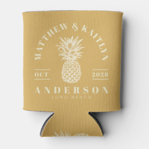 Enfriador De Latas Crest de Boda Tropical Piña Amanecer en la Arena