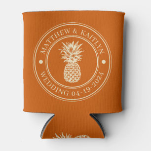 Enfriador De Latas Crest y nombre de boda de piña de calabaza de medi