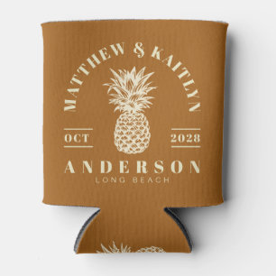 Enfriador De Latas Cresta de Boda de Piña Tropical de Arena Quemada