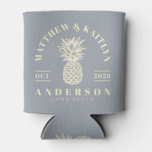 Enfriador De Latas Cresta de Boda de Piña Tropical Gris Paloma