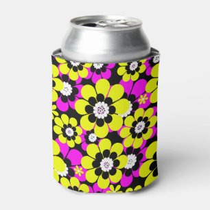 Enfriador De Latas Crimson de patrón de neón brillante floral y flujo
