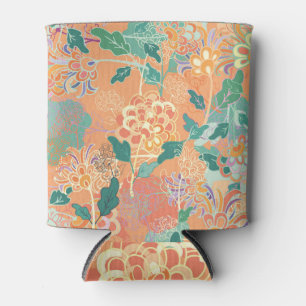 Enfriador De Latas Crisantemo chino: patrón naranja floral.