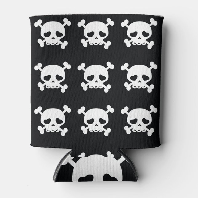 Enfriador De Latas Crossbone cráneo: Patrón blanco-negro. (Anverso)