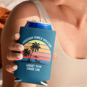 Enfriador De Latas Crucero al atardecer con palmeras retro Vacaciones