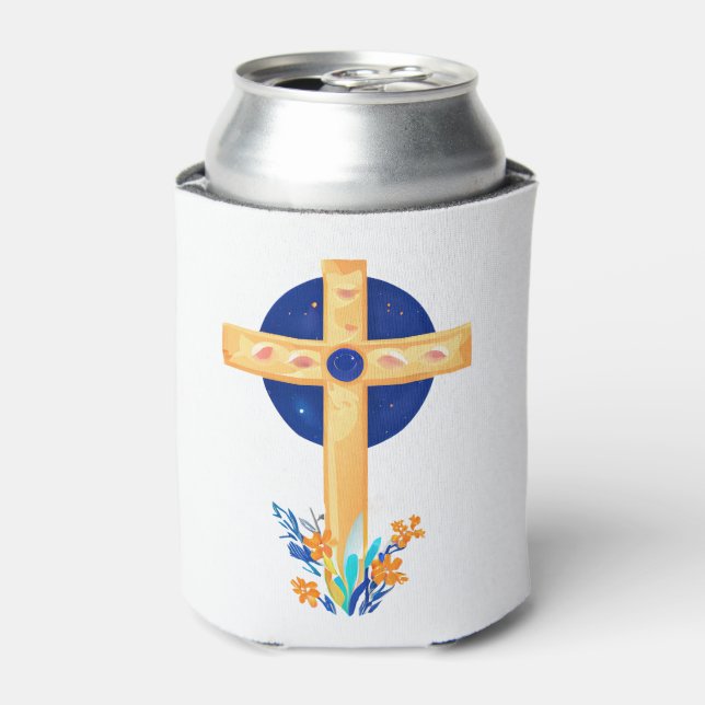 Enfriador De Latas Cruz cristiana con flores (Lata Anverso)