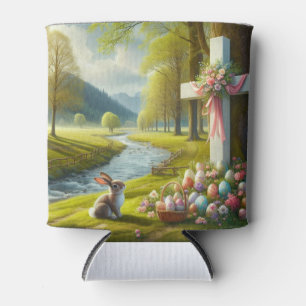 Enfriador De Latas Cruz de Pascua con conejo y huevos