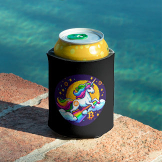 Enfriador De Latas Crypto Magic: Unicornio de 8 bits con símbolo de b