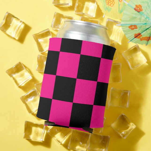 Enfriador De Latas Cuadrados controlados retro geométrico negro rosa  (Verano in situ)