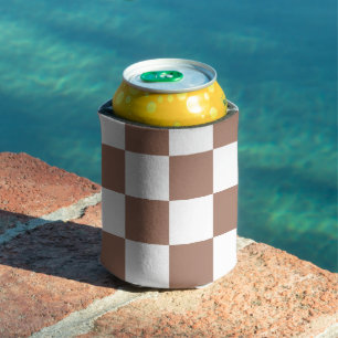 Enfriador De Latas Cuadrados de damero mocha marrón blanco geométrico