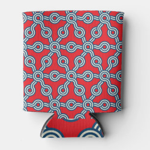 Enfriador De Latas Cuadrícula hexagonal, azul rojo, patrón geométrico