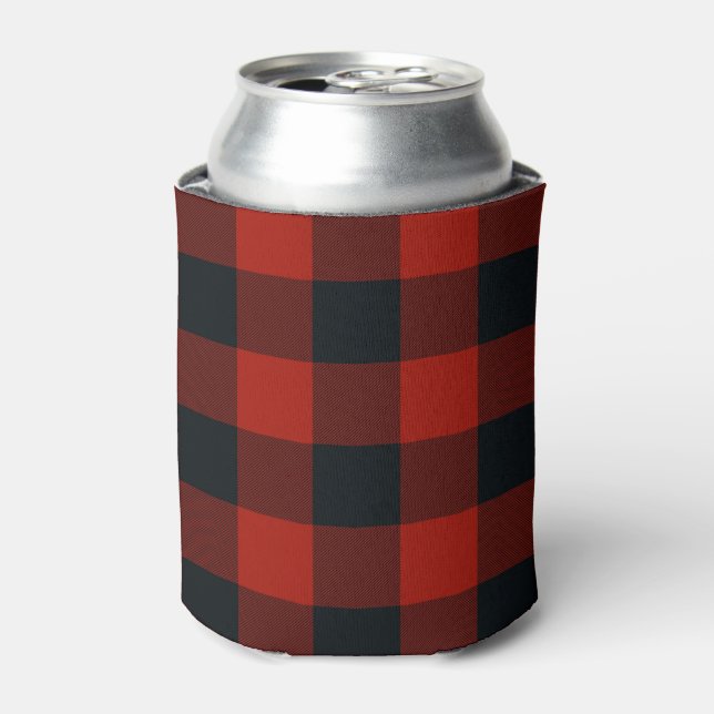 Enfriador De Latas Cuadros de Cuadros Rojas y Negras Bufalo Plaid (Lata Anverso)