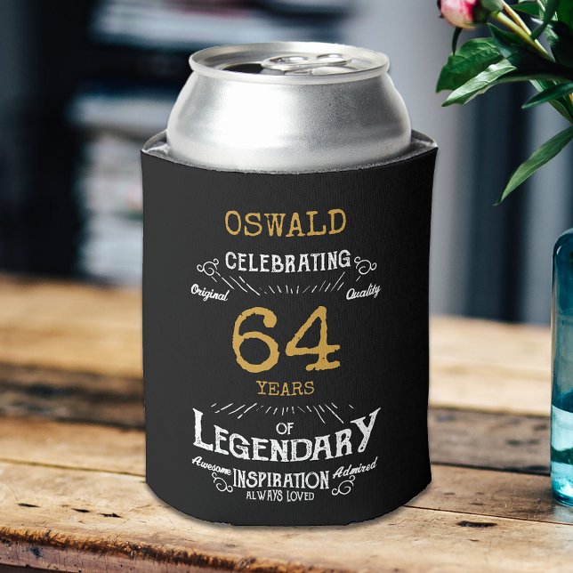 Enfriador De Latas Cualquier cumpleaños Black Gold Legendary Funny (Black and gold vintage style birthday can cooler. Easily personalized.)