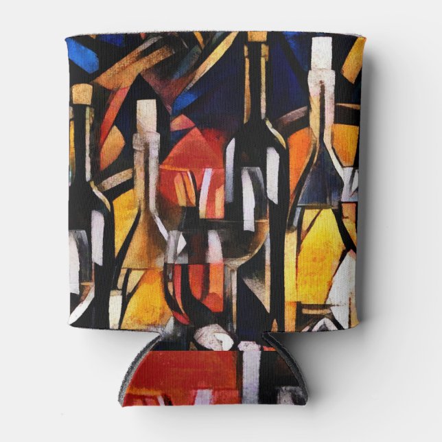 Enfriador De Latas Cubism Wine Themem: Botellas y uvas (Anverso)