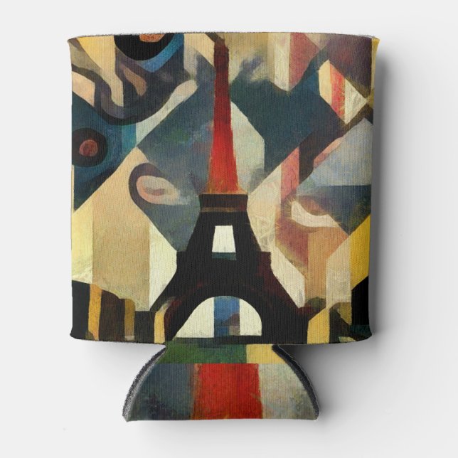 Enfriador De Latas Cubismo moderno Pintura de la Torre Eiffel (Anverso)