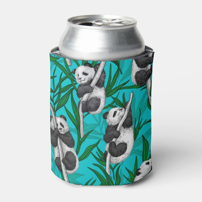 Enfriador De Latas Cubos panda sobre turquesa (Lata Anverso)
