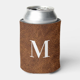Enfriador De Latas Cuero Marrón Falso Monograma Moderno