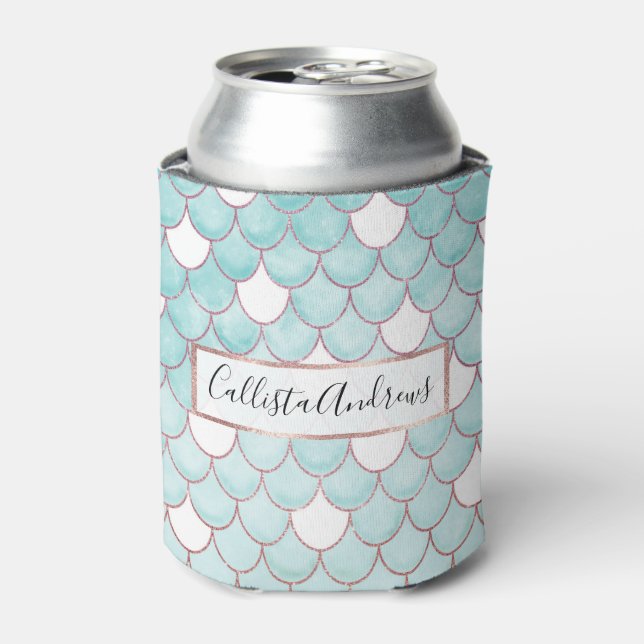 Enfriador De Latas Cuidada Purpurina rosa Verde azulada acuarela Esca (Lata Anverso)