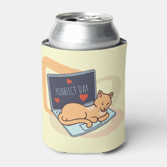 Enfriador De Latas Cuidado gato de ordenador durmiendo (Lata Anverso)