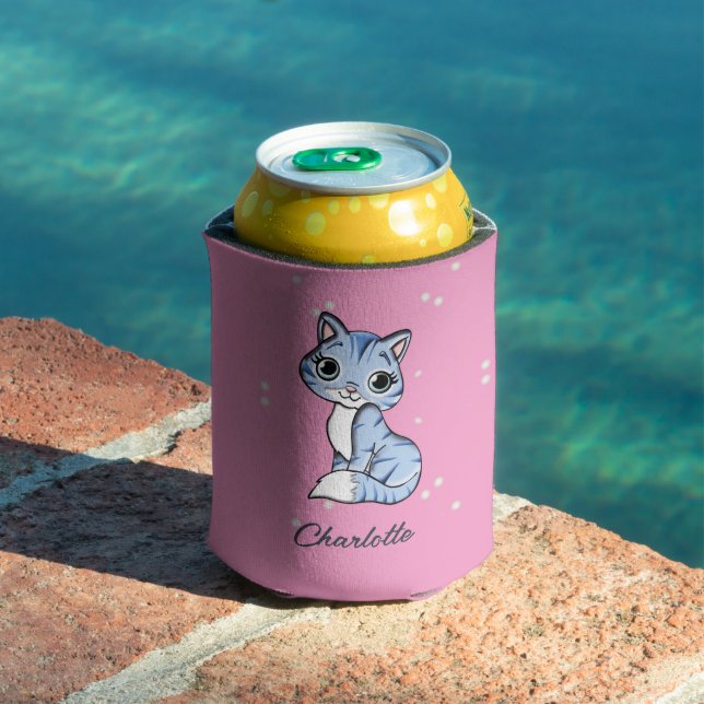 Enfriador De Latas Cuidar gato azul en nombre personalizado rosa (Piscina in situ)