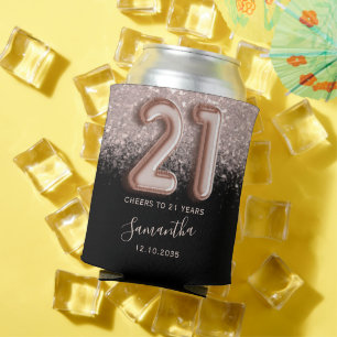 Enfriador De Latas Cumpleaños 21 Glitter Rosa Femenino y Negro