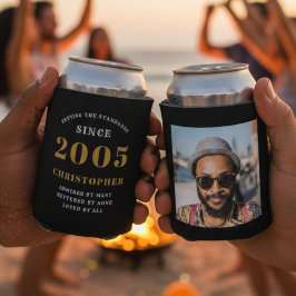 Enfriador De Latas Cumpleaños 21 negro oro con foto