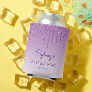 Enfriador De Latas Cumpleaños 21 personalizado con goteo de purpurina