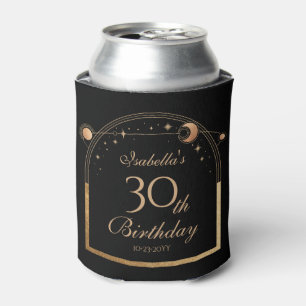 Enfriador De Latas Cumpleaños 30 Celestial Negro Oro Luna Estrellas
