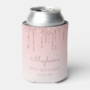 Enfriador De Latas Cumpleaños 30 Personalizado con Brillo Rosa