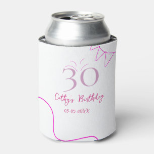 ENFRIADOR DE LATAS CUMPLEAÑOS 30 ROSA PURPURA PASTEL DIBUJADO A MANO