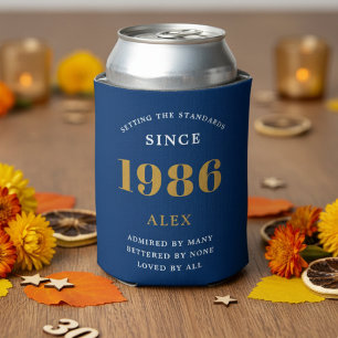Enfriador De Latas Cumpleaños 40 Nombre 1986 Azul Oro Elegante Chic